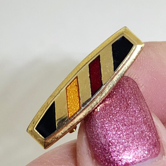 Vintage Men's Gold Finish Black Yellow Red Modern Style Bar Lapel Suit Pin - Picture 4 of 7